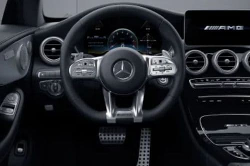 This AMG steering wheel is fully finished in fine nappa leather and perforated in the grip area