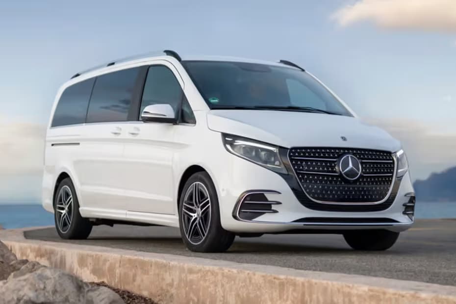 Side- View-Mercedes-Benz V-Class Pearl White Van Front Cross Side View Side- View-Mercedes-Benz V-Class Pearl White Van Front Cross Side View