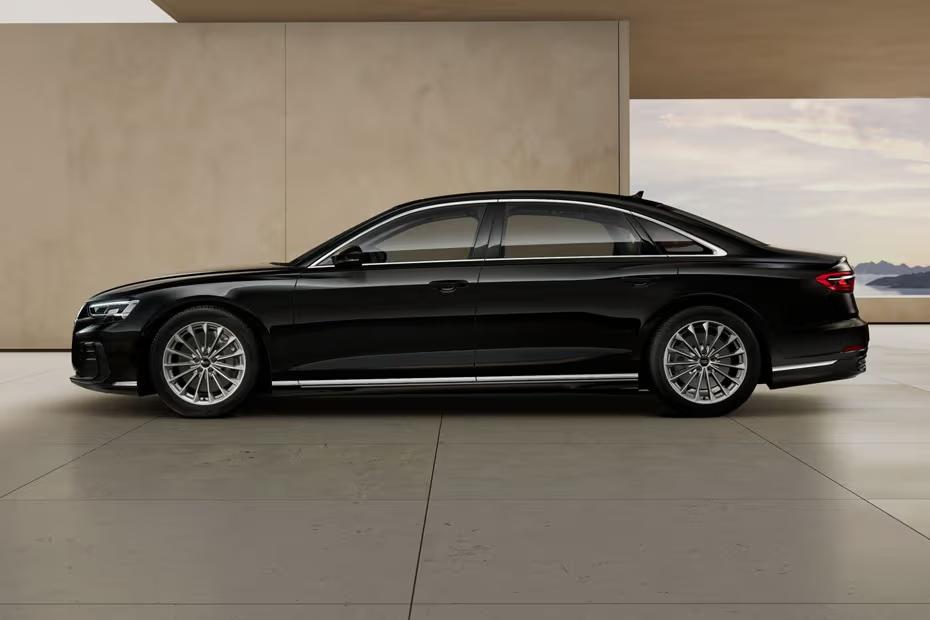 Audi A8 L 2026 left side profile with alloy wheels Audi A8 L 2026 left side profile with alloy wheels