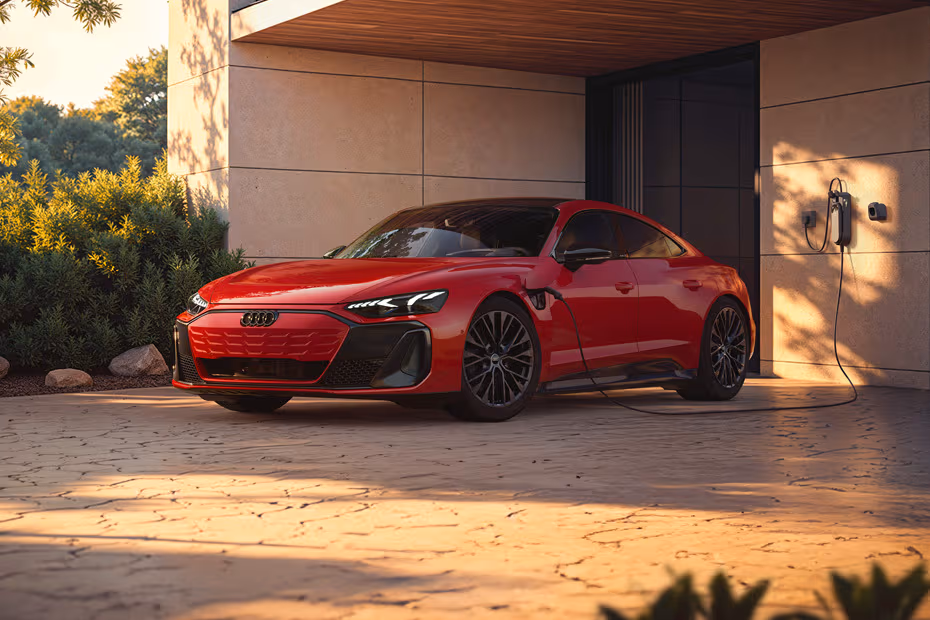 Audi E-tron GT 2026 Front Left side angle view showing LED DRLs Audi E-tron GT 2026 Front Left side angle view showing LED DRLs