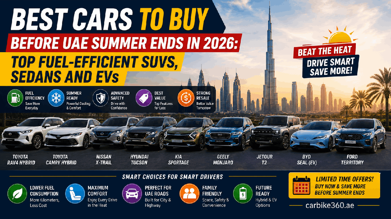 Best Cars to Buy Before UAE Summer Ends in 2026: Top Fuel-Efficient SUVs, Sedans and EVs Best Cars to Buy Before UAE Summer Ends in 2026: Top Fuel-Efficient SUVs, Sedans and EVs