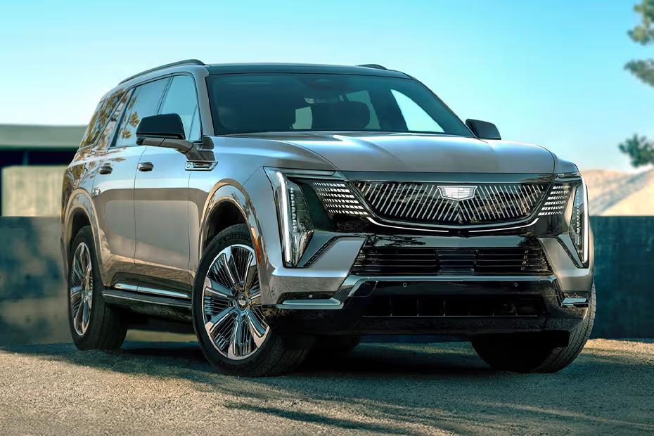 Cadillac ESCALADE IQL 2026 Front left side angle view showing alloy wheels Cadillac ESCALADE IQL 2026 Front left side angle view showing alloy wheels