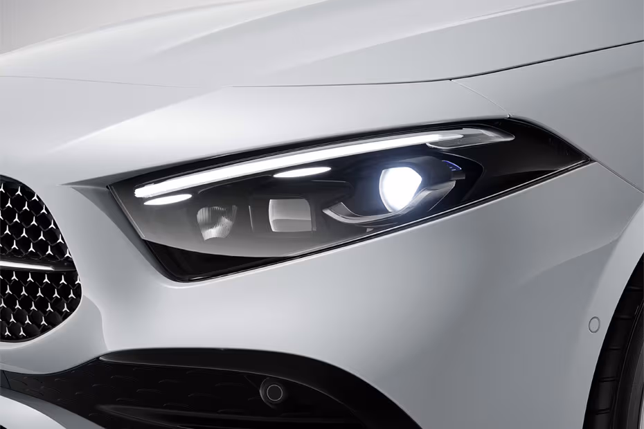Mercedes-Benz A-Class Sedan Pearl White Sedan front view with LED Headlights Mercedes-Benz A-Class Sedan Pearl White Sedan front view with LED Headlights