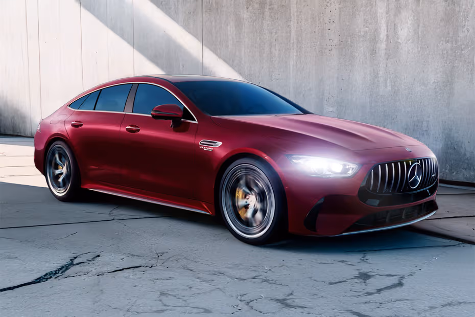 Mercedes-Benz AMG GT 4 DOOR 2026 Front Left Side Angle View Showing LED DRLs Mercedes-Benz AMG GT 4 DOOR 2026 Front Left Side Angle View Showing LED DRLs