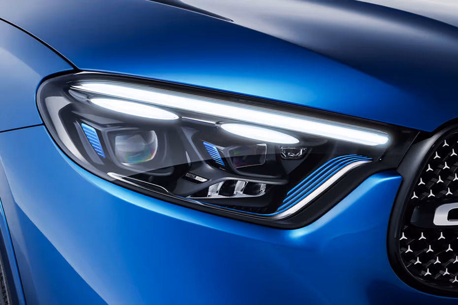 Mercedes-Benz GLC-Class Coupe 2026 Headlight Close-up with integrated LED DRLs Mercedes-Benz GLC-Class Coupe 2026 Headlight Close-up with integrated LED DRLs