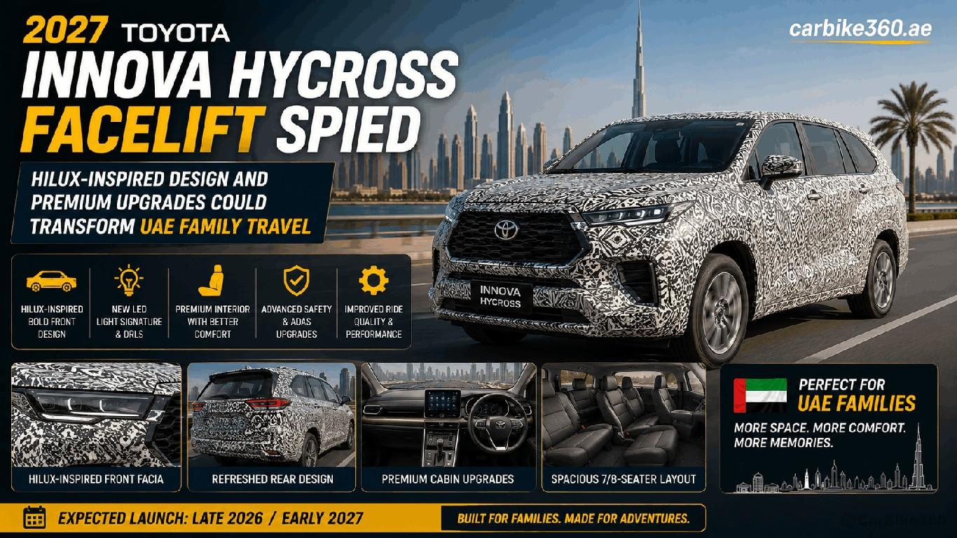 2027 Toyota Innova Hycross Facelift Spied: Hilux-Inspired Design and Premium Upgrades Could Transform UAE Family Travel 2027 Toyota Innova Hycross Facelift Spied: Hilux-Inspired Design and Premium Upgrades Could Transform UAE Family Travel