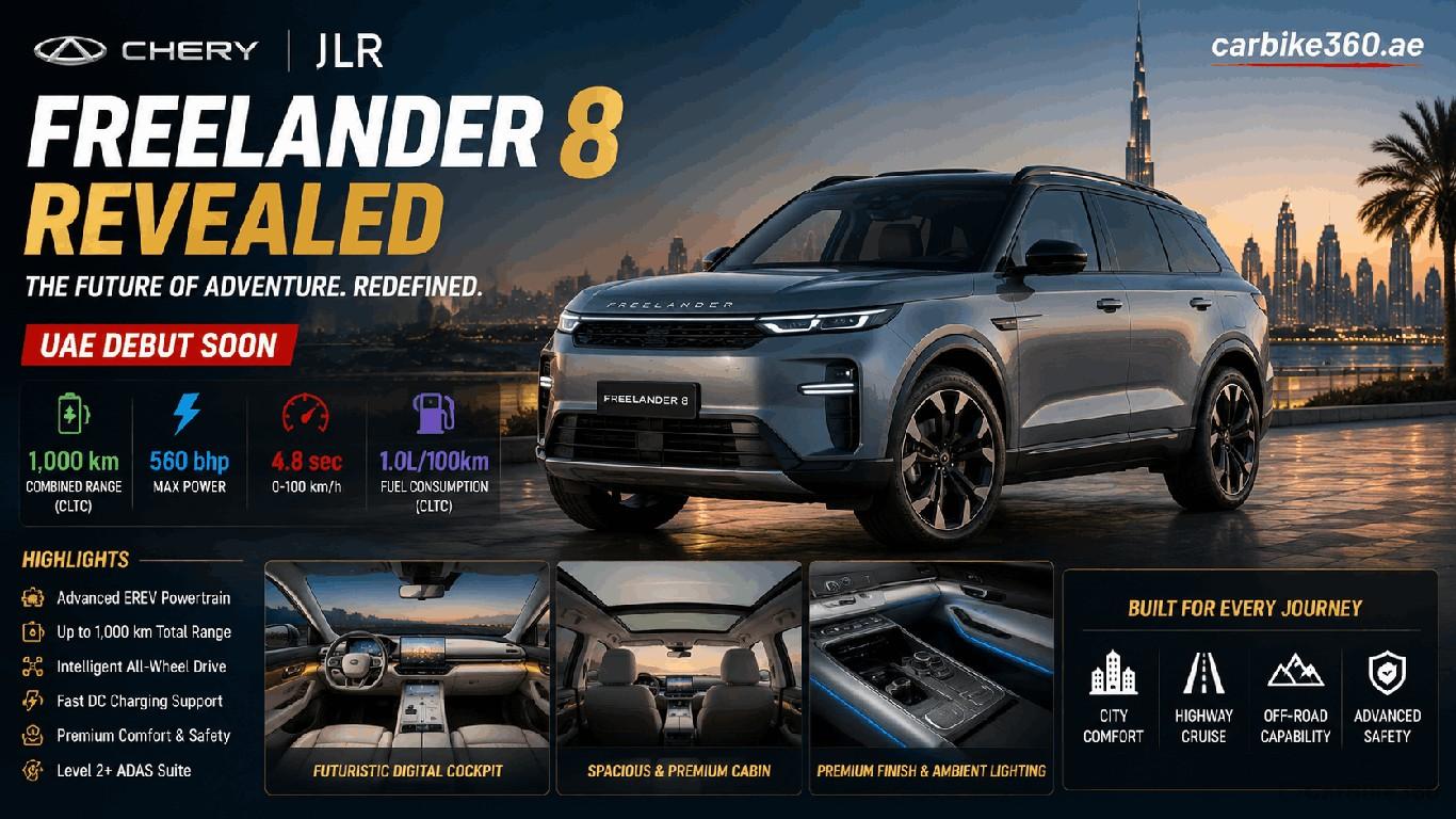 Chery-JLR Freelander 8 Revealed: 1,000km Range, 560bhp Power and a Futuristic Cabin Set for UAE Debut Chery-JLR Freelander 8 Revealed: 1,000km Range, 560bhp Power and a Futuristic Cabin Set for UAE Debut