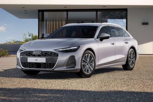 Audi A6 Avant 2026 Sedan front right side angle view on city street Audi A6 Avant 2026 Sedan front right side angle view on city street