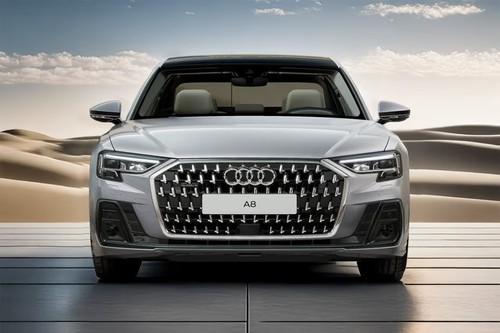 Audi A8 2026 Florett Silver Metallic Sedan front view with LED Headlights Audi A8 2026 Florett Silver Metallic Sedan front view with LED Headlights