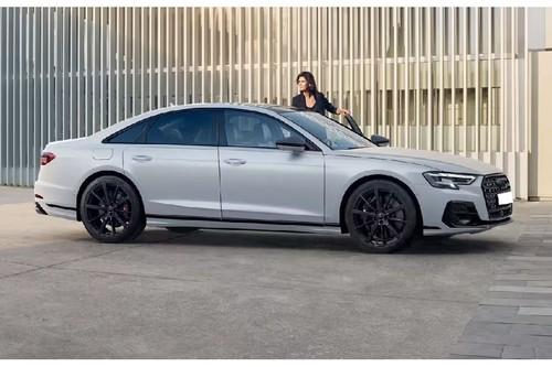 Audi S8 Floret Silver Metallic Sedan left side profile with alloy wheels Audi S8 Floret Silver Metallic Sedan left side profile with alloy wheels