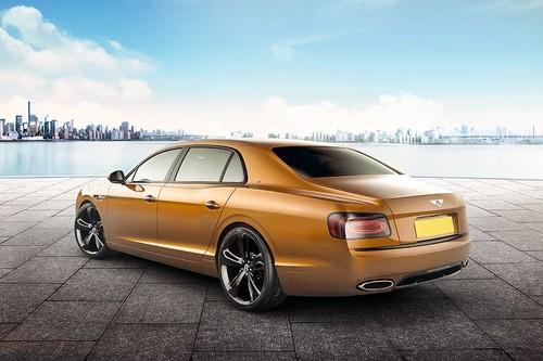 Bentley Flying Spur 2027 Sedan Rear Left side angle view showing taillights, tailgate and alloy wheels Bentley Flying Spur 2027 Sedan Rear Left side angle view showing taillights, tailgate and alloy wheels