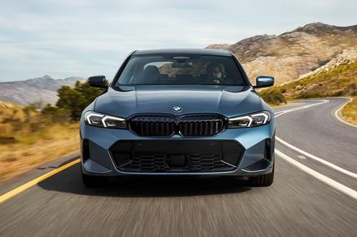 BMW 3 Series Blue Sedan front view with LED Headlights BMW 3 Series Blue Sedan front view with LED Headlights