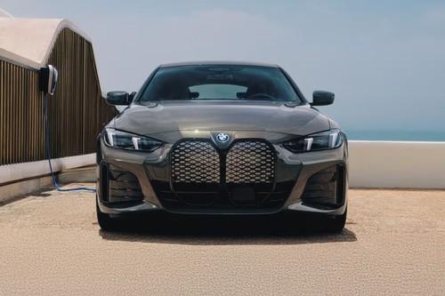 BMW i4 Grey Sedan front view with LED Headlights BMW i4 Grey Sedan front view with LED Headlights