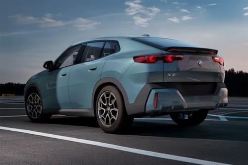 BMW X2 Cape York Grey SUV Rear Left side angle view showing taillights, tailgate and alloy wheels BMW X2 Cape York Grey SUV Rear Left side angle view showing taillights, tailgate and alloy wheels