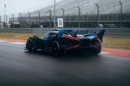 Bugatti BOLIDE Black Sportscar Rear Left side angle view showing taillights, tailgate and alloy wheels Bugatti BOLIDE Black Sportscar Rear Left side angle view showing taillights, tailgate and alloy wheels