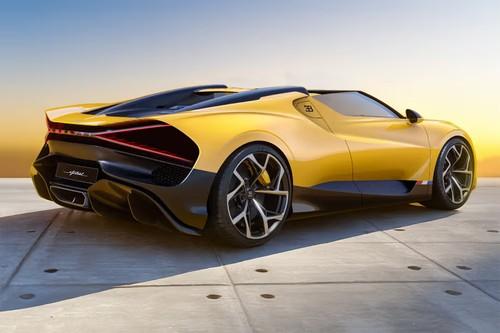 Bugatti Mistral Yellow Sportscar rear right side view Bugatti Mistral Yellow Sportscar rear right side view