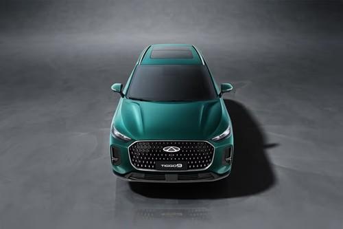 Chery Tiggo 9 2026 Aurora Green SUV front view with LED Headlights Chery Tiggo 9 2026 Aurora Green SUV front view with LED Headlights
