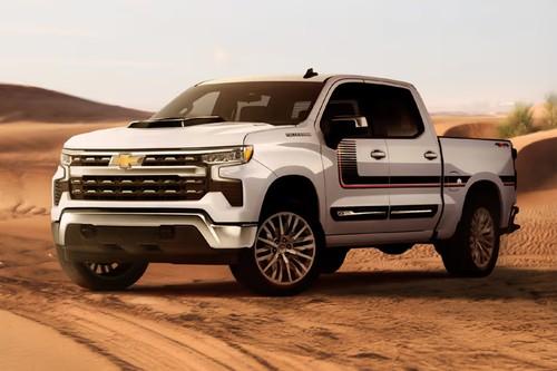 Chevrolet Silverado LD 2026 Pickup Truck front right side angle view on city street Chevrolet Silverado LD 2026 Pickup Truck front right side angle view on city street