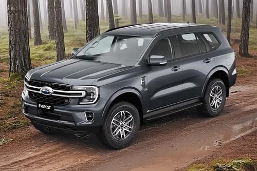 Ford Everest 2025 Meteor Grey SUV Front Right Side Angle View on City Street Ford Everest 2025 Meteor Grey SUV Front Right Side Angle View on City Street