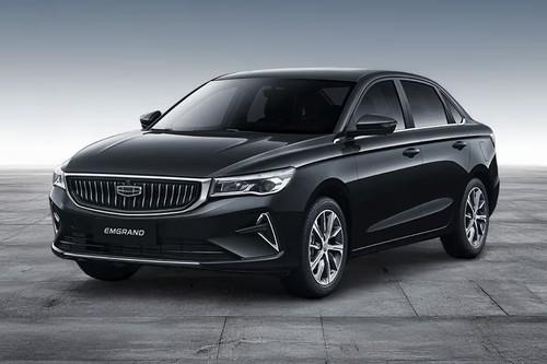Geely Emgrand Sedan Front Left Side Angle View on City Street Geely Emgrand Sedan Front Left Side Angle View on City Street