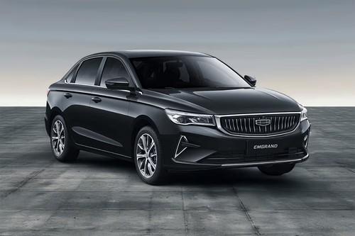 Geely Emgrand Sedan Front Left Side Angle View Showing LED Headlights and Alloy Wheels Geely Emgrand Sedan Front Left Side Angle View Showing LED Headlights and Alloy Wheels