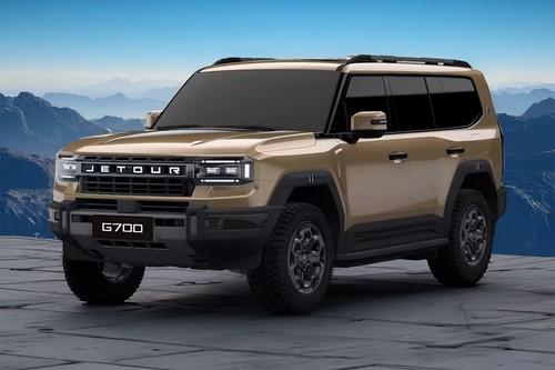 Jetour G700 2026 SUV Front right side angle view on city street Jetour G700 2026 SUV Front right side angle view on city street