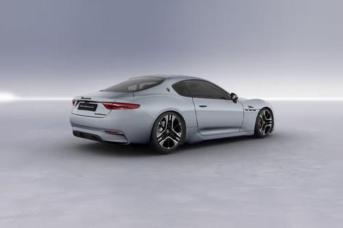 Maserati GranTurismo Banquise White Coupe Rear Left side angle view showing taillights, tailgate and alloy wheels Maserati GranTurismo Banquise White Coupe Rear Left side angle view showing taillights, tailgate and alloy wheels