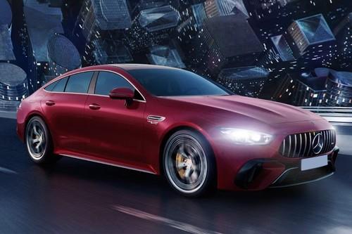 Mercedes-Benz AMG GT 4 Door Coupe 2026 left side profile with alloy wheels Mercedes-Benz AMG GT 4 Door Coupe 2026 left side profile with alloy wheels