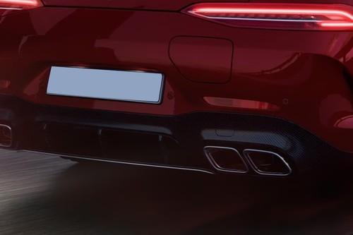 Mercedes-Benz AMG GT 4 Door Coupe 2026 Rear Bumper with Dual Exhaust outlets Close-up Mercedes-Benz AMG GT 4 Door Coupe 2026 Rear Bumper with Dual Exhaust outlets Close-up