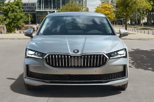 Skoda Superb 2026 Sedan Front View with LED Headlights Skoda Superb 2026 Sedan Front View with LED Headlights