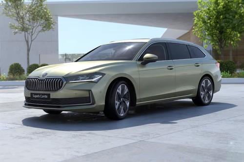 Skoda Superb Combi 2025 Front Left Side Angle View Showing LED Headlights and Alloy Wheels Skoda Superb Combi 2025 Front Left Side Angle View Showing LED Headlights and Alloy Wheels