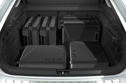 Skoda Superb Combi 2025 Rear View Showing Open Trunk with Rear Seats Folded Skoda Superb Combi 2025 Rear View Showing Open Trunk with Rear Seats Folded