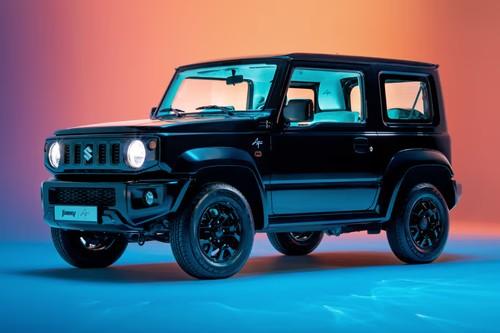 Suzuki Jimny Art Edition 2025 Black SUV Front Right Side Angle View on City Street Suzuki Jimny Art Edition 2025 Black SUV Front Right Side Angle View on City Street