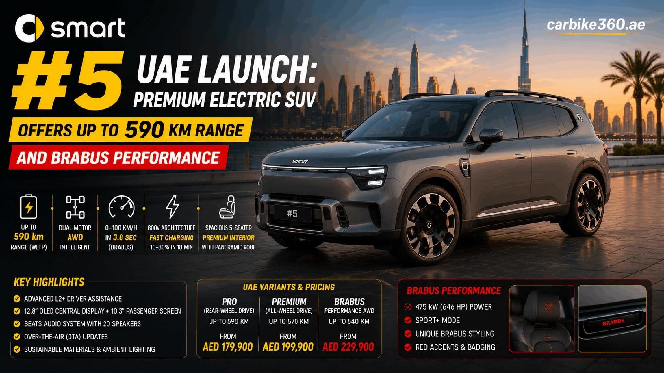 Smart #5 UAE Launch: Premium Electric SUV Offers Up to 590 km Range and BRABUS Performance Smart #5 UAE Launch: Premium Electric SUV Offers Up to 590 km Range and BRABUS Performance