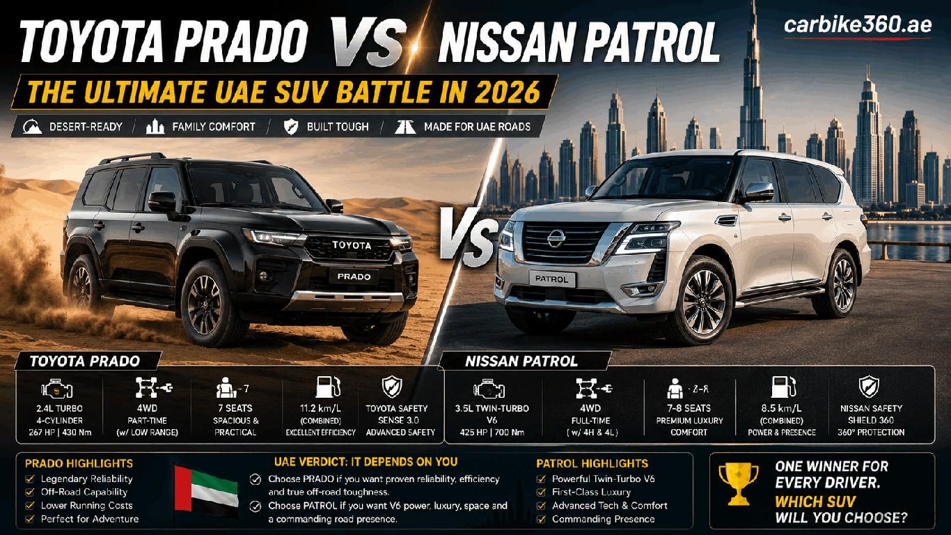 Toyota Prado vs Nissan Patrol: The Ultimate UAE SUV Battle in 2026 Toyota Prado vs Nissan Patrol: The Ultimate UAE SUV Battle in 2026
